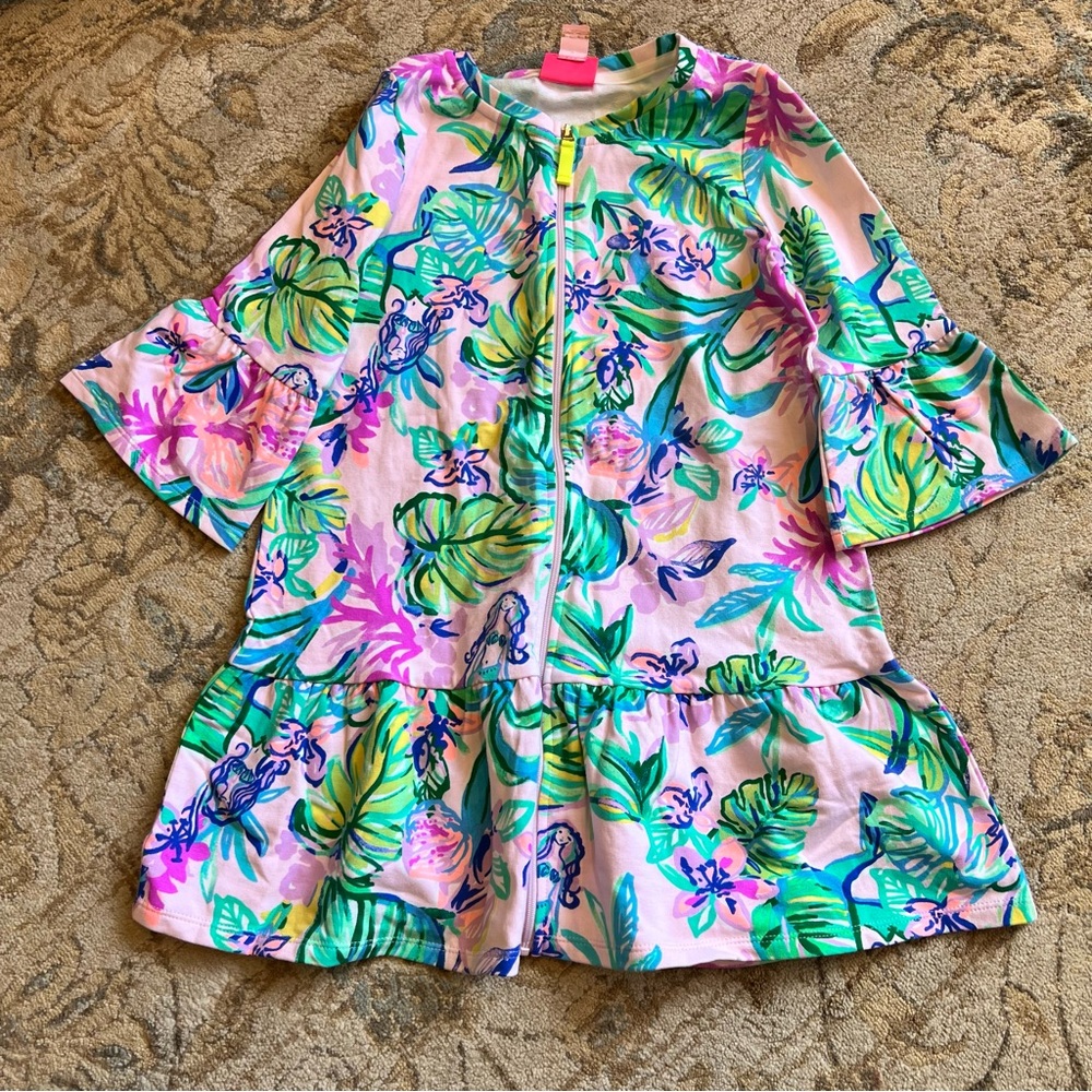 Lilly Pulitzer Floral Zip-Up Dress with Ruffle Sleeves